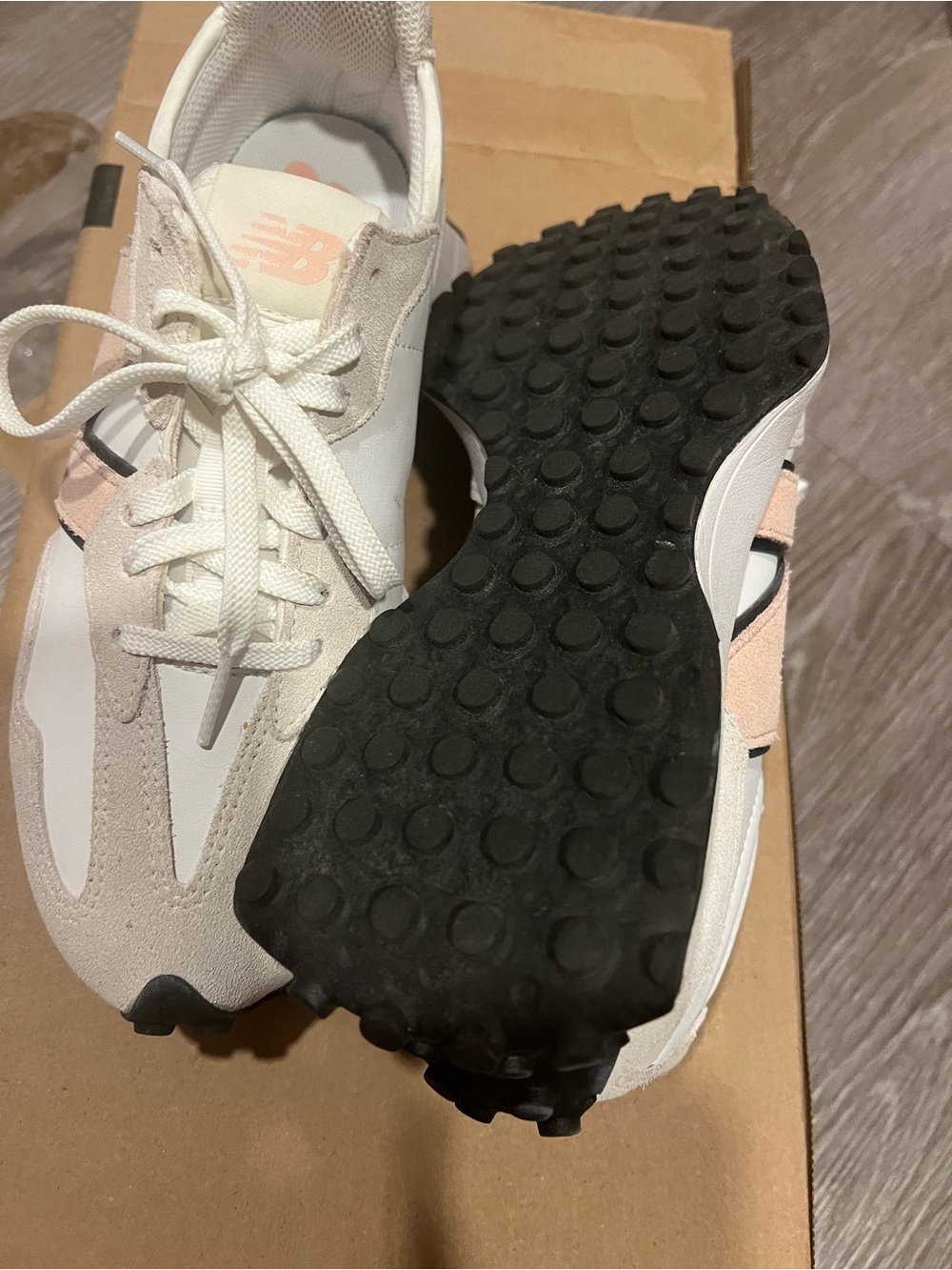 New Balance Women's White and Light Pink Suede-Accent Sneakers - Picture 2 of 3